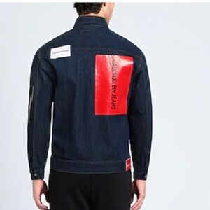 Calvin Klein Jeans Dark Denim Jacket with Red Accents